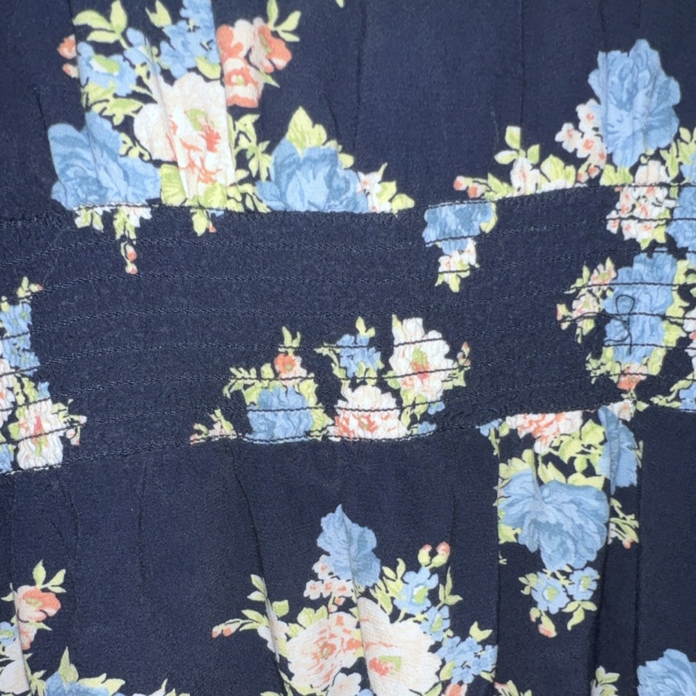 LOFT Navy Blue Floral V-Neck Flutter Sleeve Smocked Back Mini Dress Size 10 - Picture 7 of 9